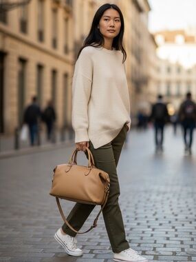 Ora Delphine Adele Tan Leather Satchel and Shoulder Bag